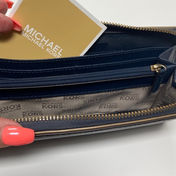 Michael Kors Dark Blue Wallet with Gold Details - Picture 7 of 9